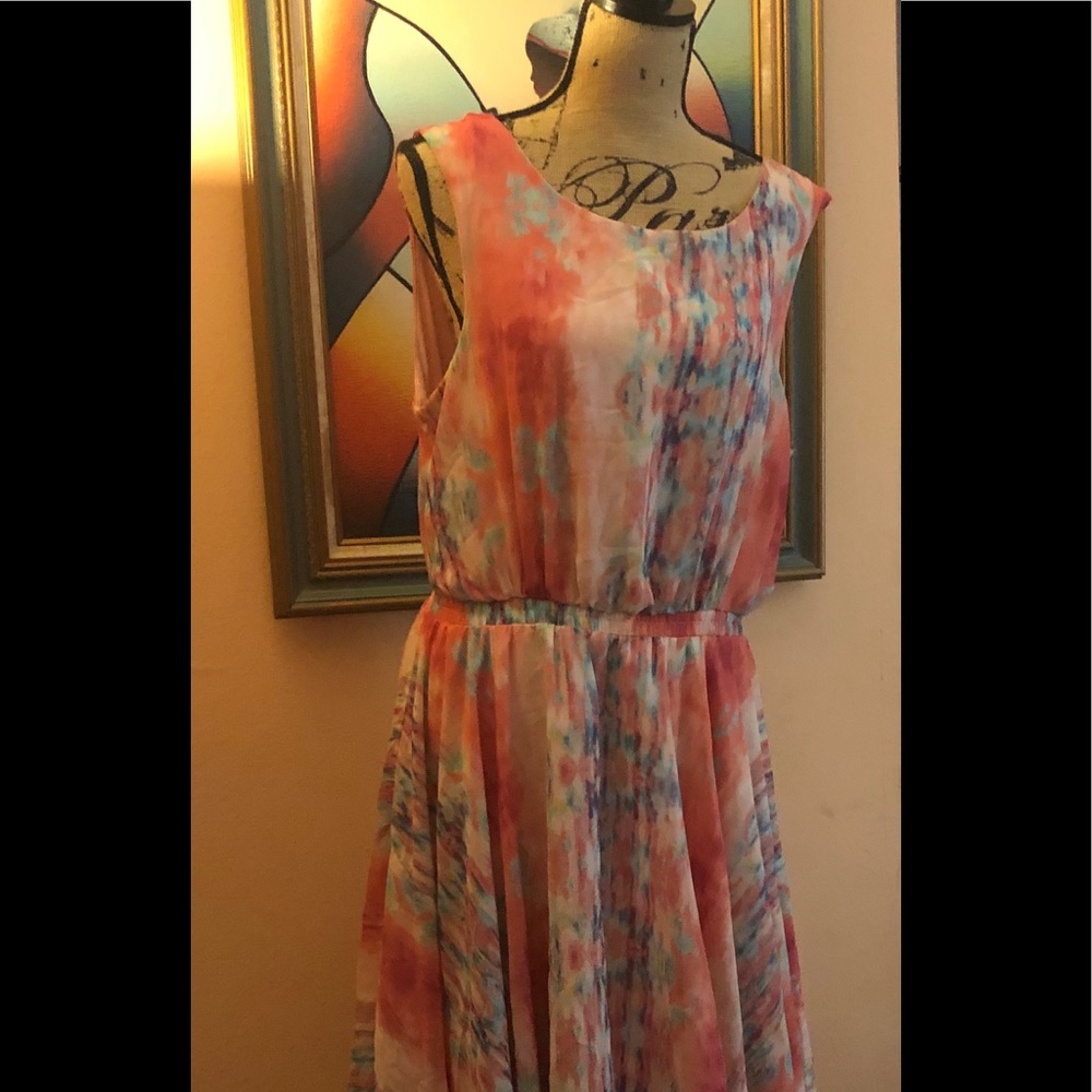 XL pink rainbow chiffon dress
